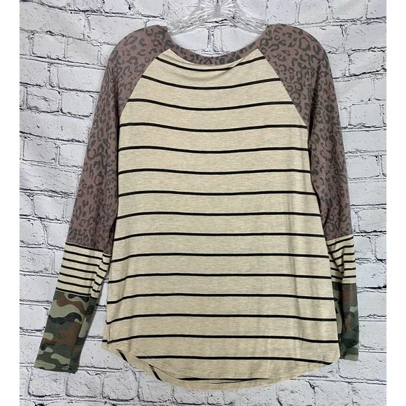 7th Ray Women's L Color Animal/Camo/Striped Print Blocking Long Sleeved Top - Picture 8 of 8